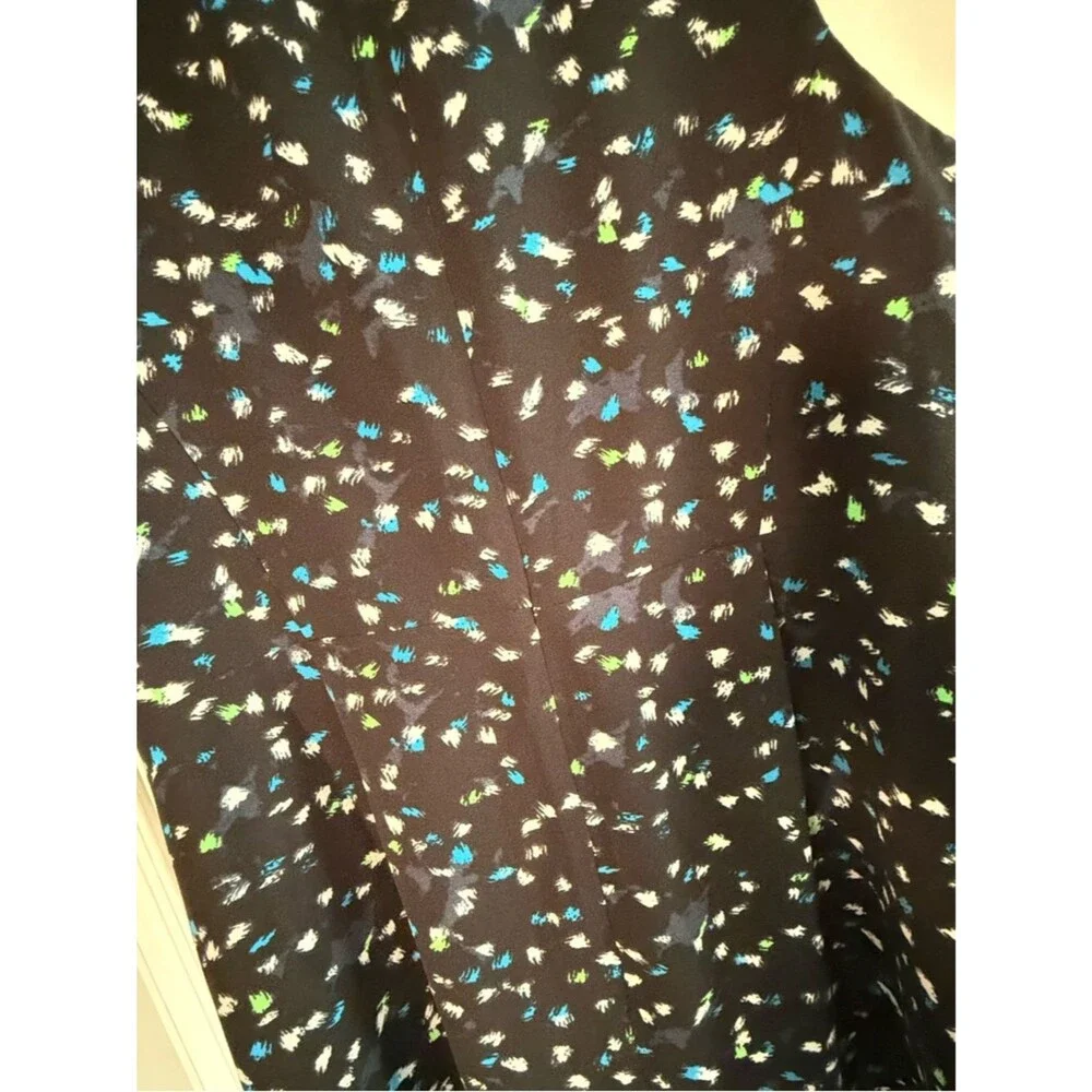 J. Crew Black Sleeveless Printed Dress with Teal & White Flecks Size 12